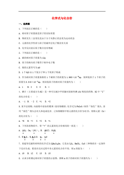 中考化学专题练习化学式与化合价1(含解析)