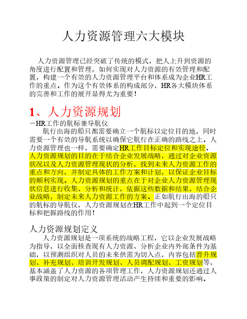 人力资源六大模块培训资料(人力资源规划、招聘、培训、绩效、薪酬、劳动关系)