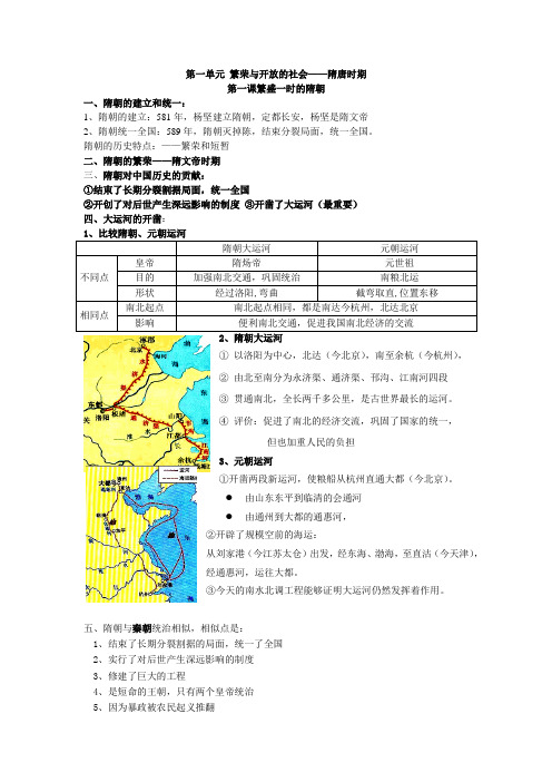 中国历史第二册历史复习重点鲁教版