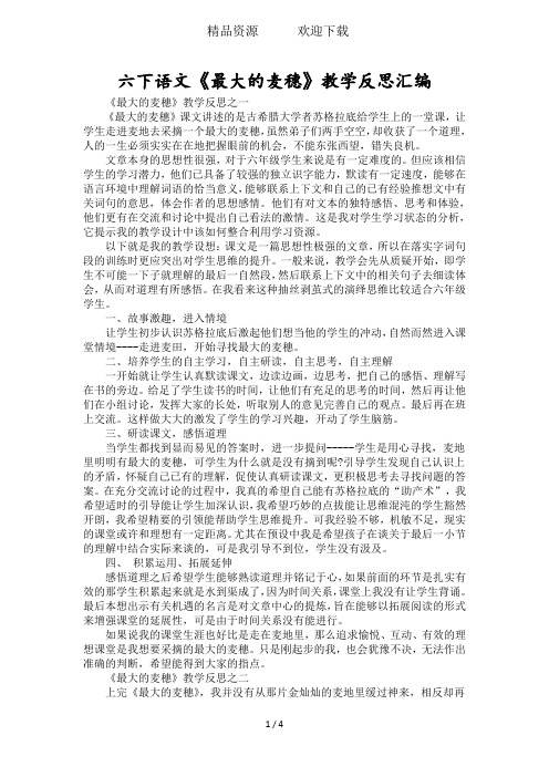 六下语文《最大的麦穗》教学反思汇编