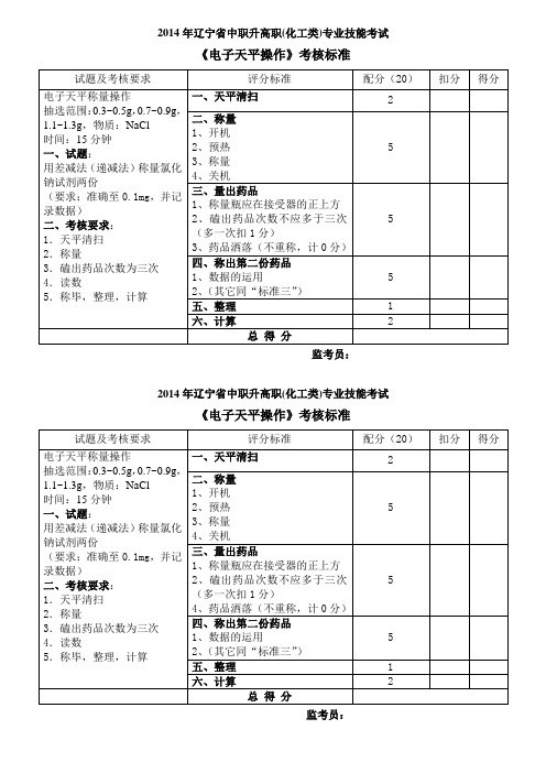 2014年辽宁中职升高职化工类专业技能考试