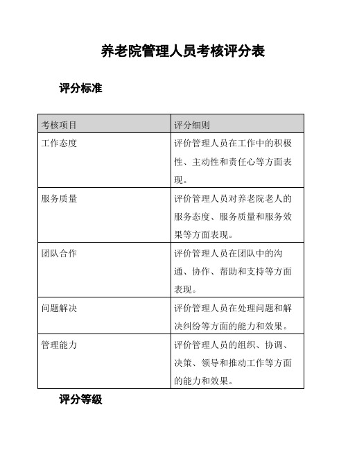 养老院管理人员考核评分表