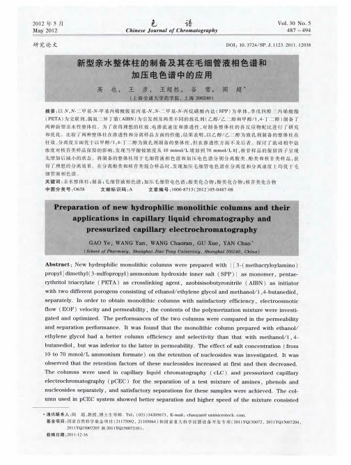 新型亲水整体柱的制备及其在毛细管液相色谱和加压电色谱中的应用