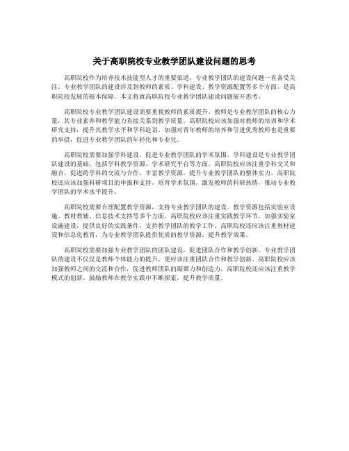 关于高职院校专业教学团队建设问题的思考