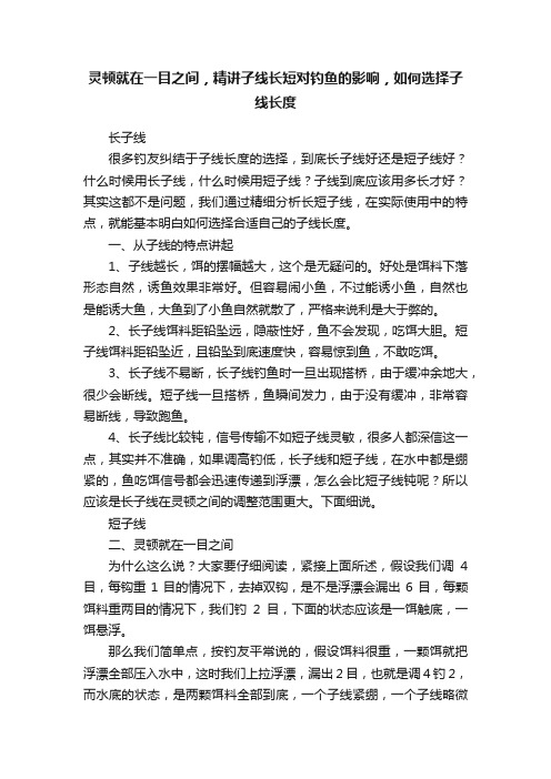 灵顿就在一目之间，精讲子线长短对钓鱼的影响，如何选择子线长度