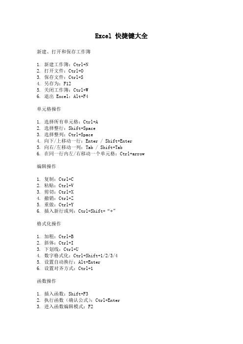 Excel 快捷键大全