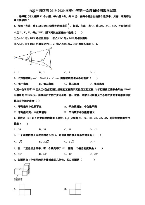 内蒙古通辽市2019-2020学年中考第一次质量检测数学试题含解析