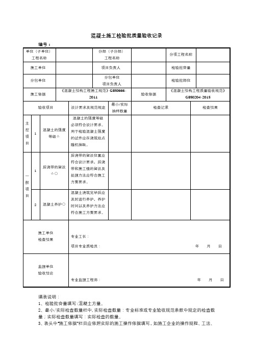 混凝土施工检验批质量验收记录