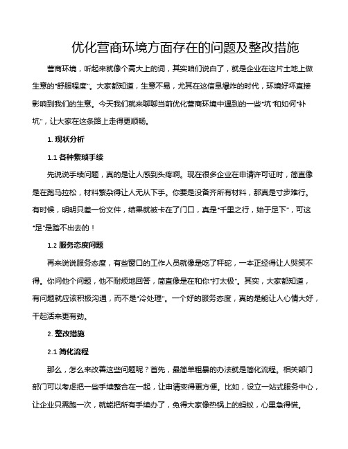 优化营商环境方面存在的问题及整改措施