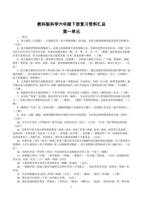 教科版科学六年级下册复习资料汇总