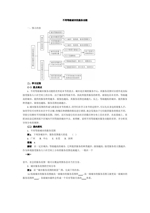 高中地理必修2学案：不同等级城市的服务功能