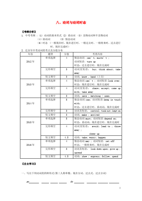 中考英语突破复习(第一部分语法专项)八动词与动词时态导学案