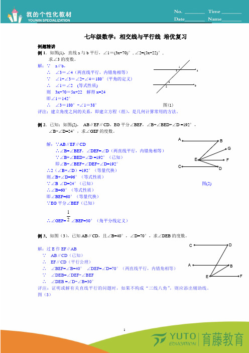 (完整版)七年级数学：相交线与平行线-培优复习(附详细答案)