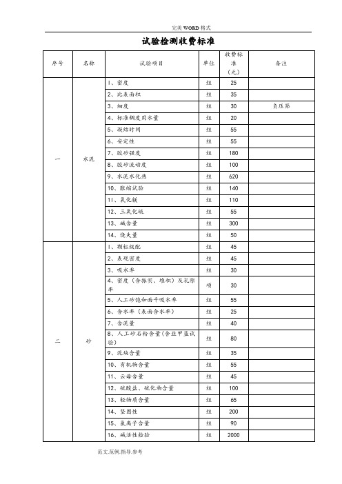 第三方试验检测收费标准