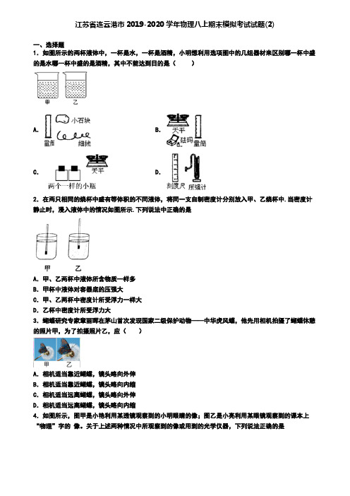 江苏省连云港市2019-2020学年物理八上期末模拟考试试题(2)