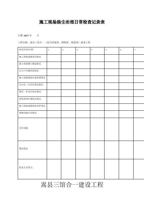 施工现场扬尘治理日常检查记录表