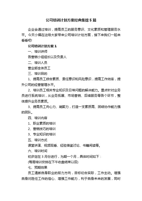 公司培训计划方案经典集锦5篇