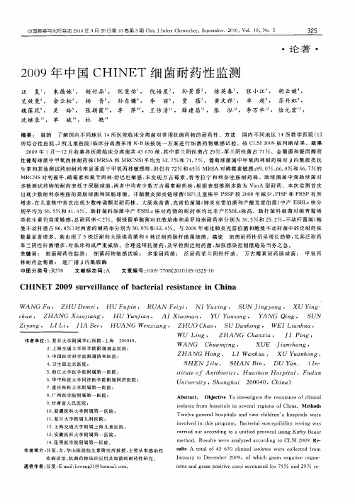 2009年中国CHINET细菌耐药性监测