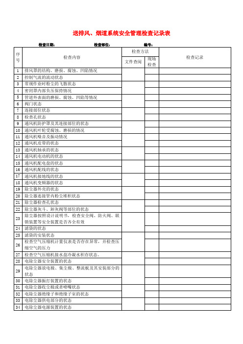 送排风、烟道系统安全检查表