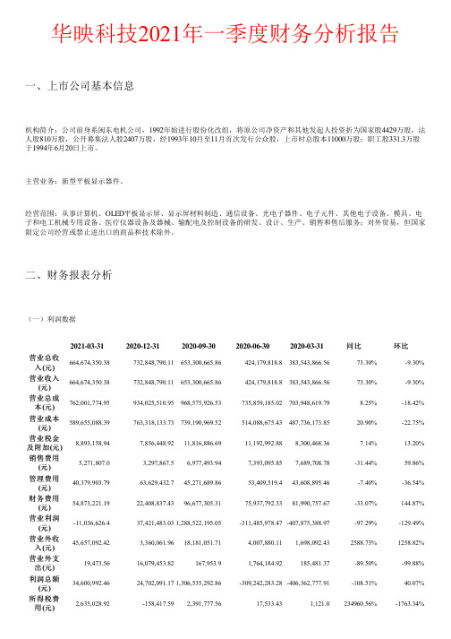 华映科技2021年一季度财务分析报告