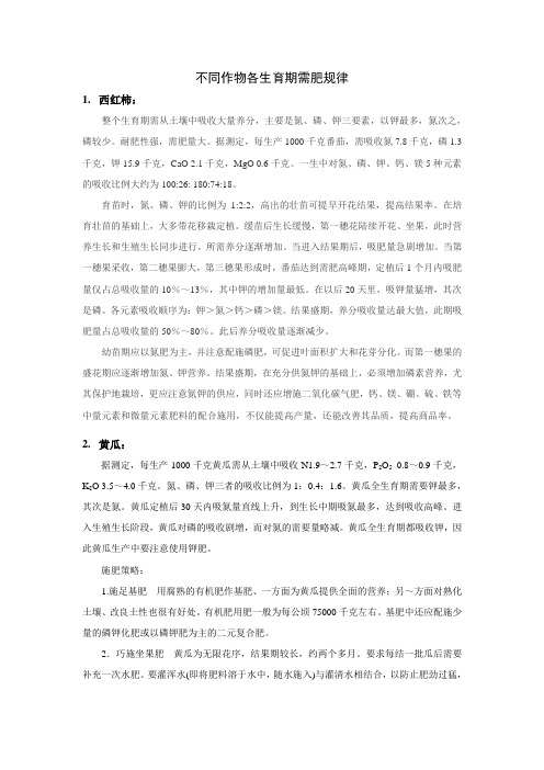 不同作物主要生育期需肥规律