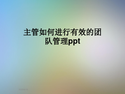 主管如何进行有效的团队管理ppt