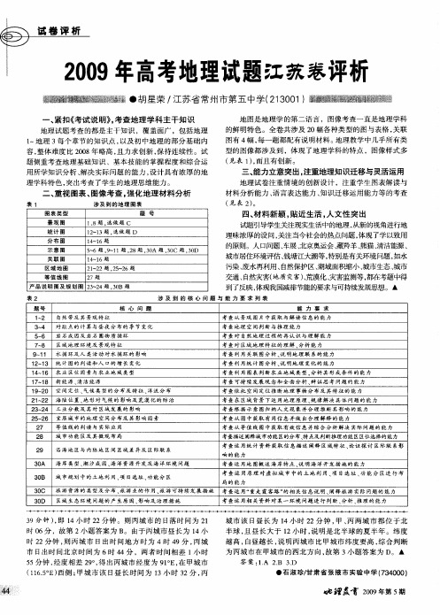 2009年高考地理试题江苏卷评析