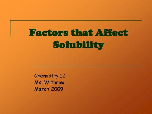 Factors that Affect Solubility