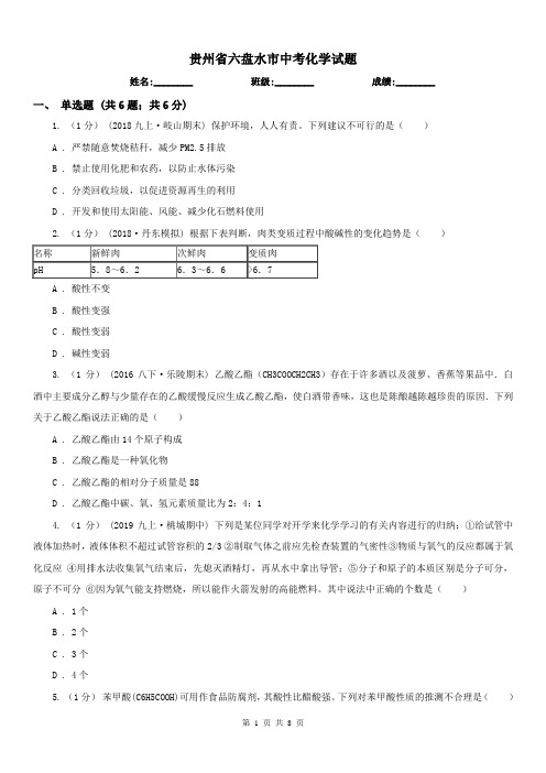 贵州省六盘水市中考化学试题