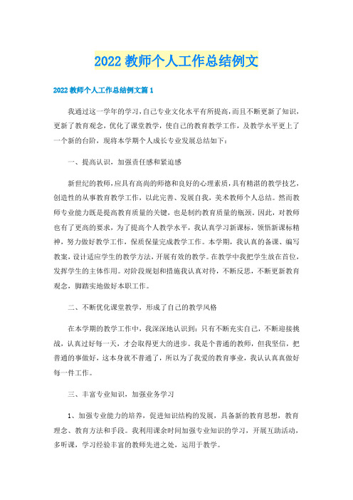 2022教师个人工作总结例文