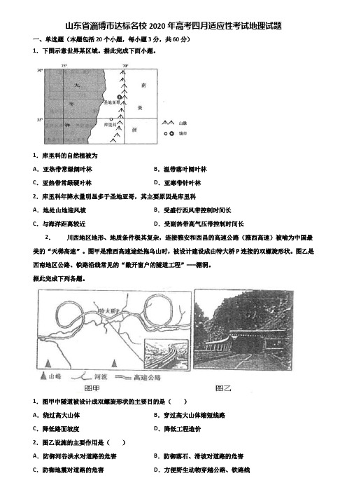 山东省淄博市达标名校2020年高考四月适应性考试地理试题含解析