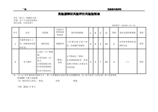 污水处理危险源辨识及样例说明