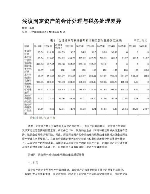 浅议固定资产的会计处理与税务处理差异