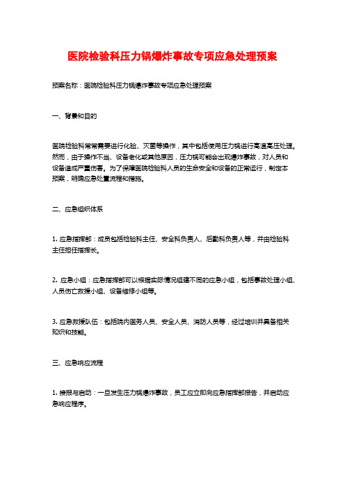 医院检验科压力锅爆炸事故专项应急处理预案