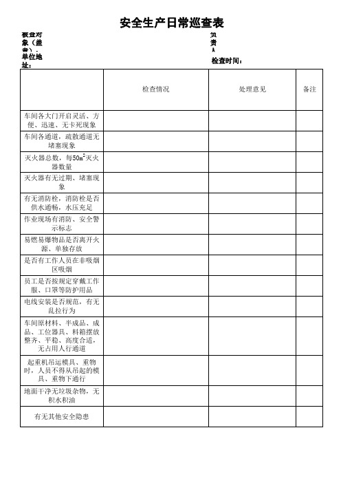 安全生产日常巡查检查表