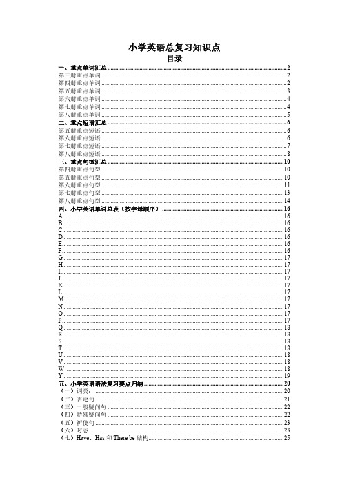 小学英语知识点总复习汇总大全