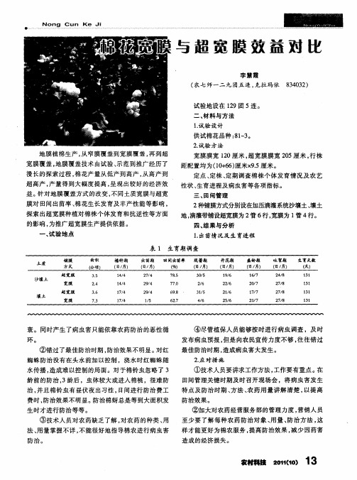 棉花宽膜与超宽膜效益对比