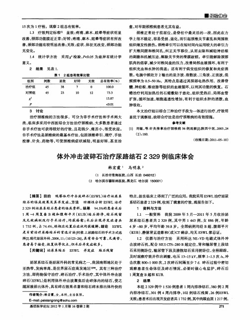 体外冲击波碎石治疗尿路结石2329例临床体会