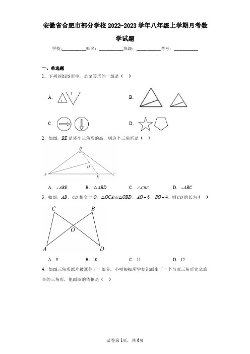 安徽省合肥市部分学校2022-2023学年八年级上学期月考数学试题(含答案解析)