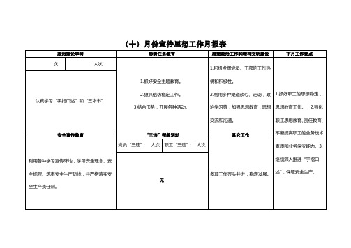 月份宣传思想工作月报表