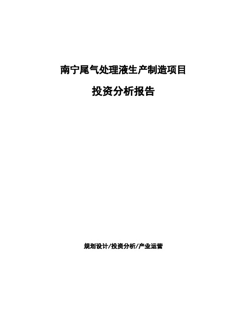 南宁尾气处理液生产制造项目投资分析报告