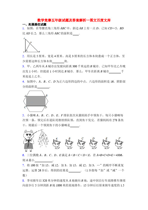 数学竞赛五年级试题及答案解析一图文百度文库