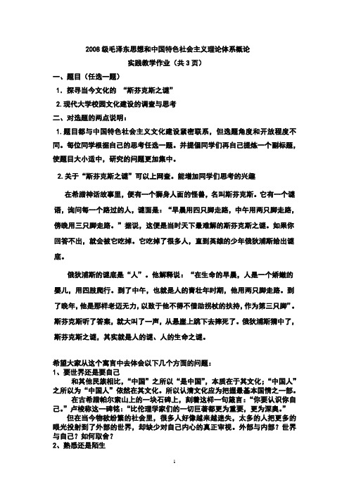 毛概 论实践教学作业基本要求评分标准