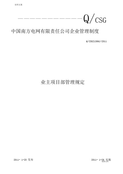 中国南方电网有限责任公司管理系统业主项目部管理系统规定