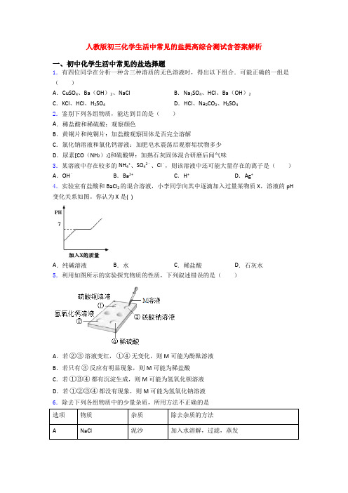 人教版初三化学生活中常见的盐提高综合测试含答案解析