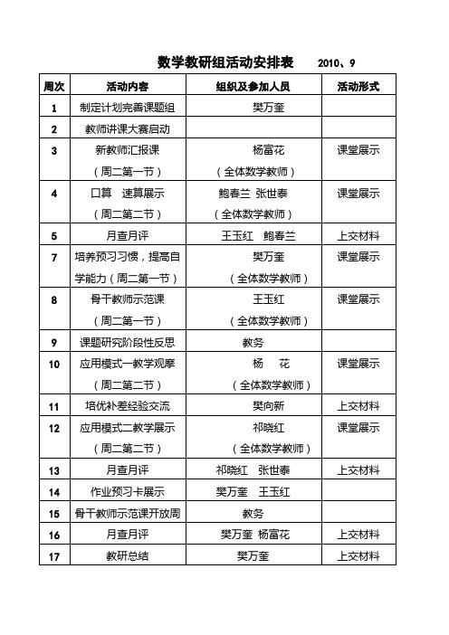 教研活动安排表