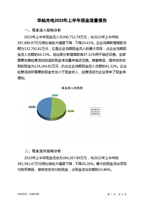 300323华灿光电2023年上半年现金流量报告