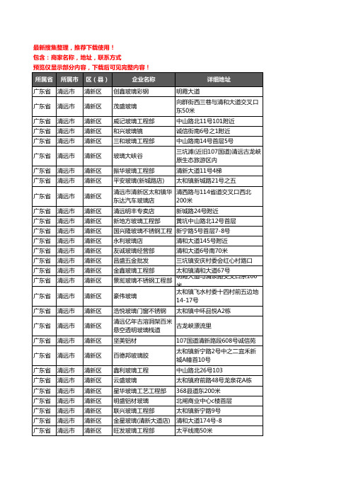 新版广东省清远市清新区玻璃企业公司商家户名录单联系方式地址大全51家