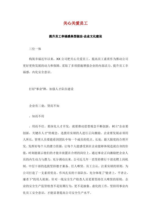 关心关爱员工 提升员工幸福感典型做法-企业文化建设.doc