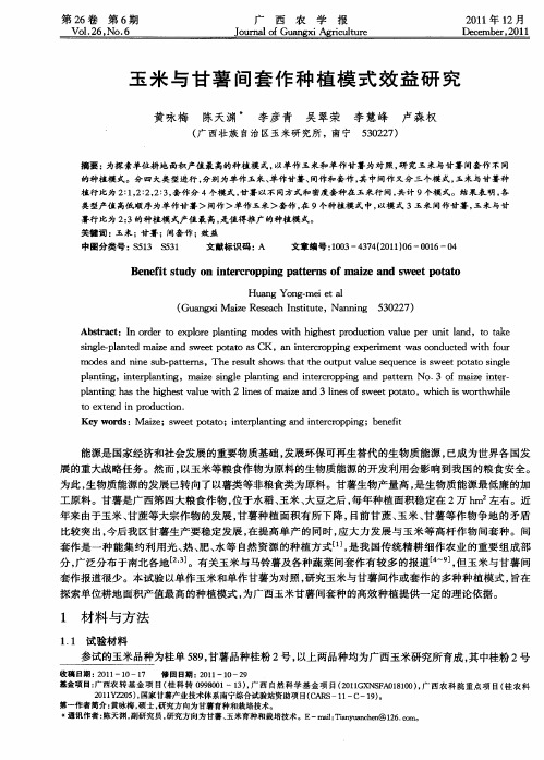 玉米与甘薯间套作种植模式效益研究